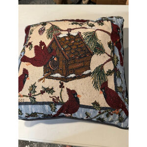 Unbranded Accent Pillow One Size Beige Red Cardinal Birdhouse Design